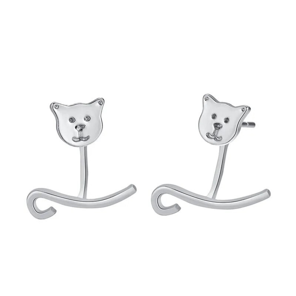 Kitty Cat Wrap Around Climber Minimalist Dainty Small 925 Silver Gold Earrings - Picture 4 of 5